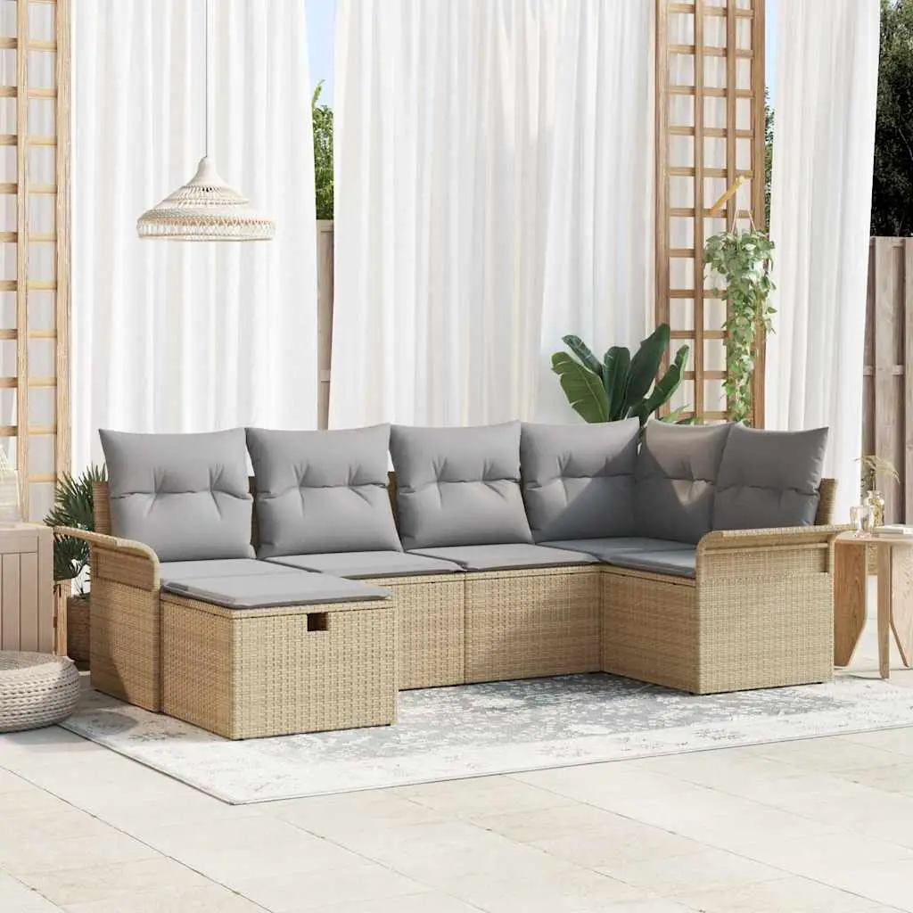 Ensemble d’extérieur 6 places avec rangement et pouf confortable Beige – ComfortXL Outdoor Living