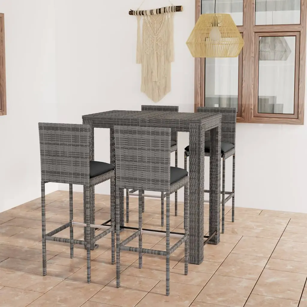 Ensemble de bar d’extérieur 5 pcs coussins Résine tressée Gris vidaXL 3064797