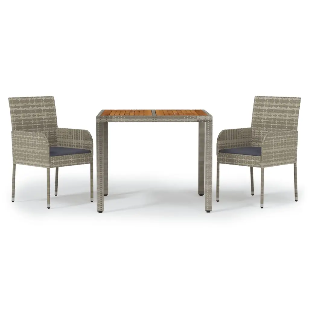 Ensemble de 3 pcs table de jardin avec chaises – mobilier de jardin coussins gris résine tressée-JU2459