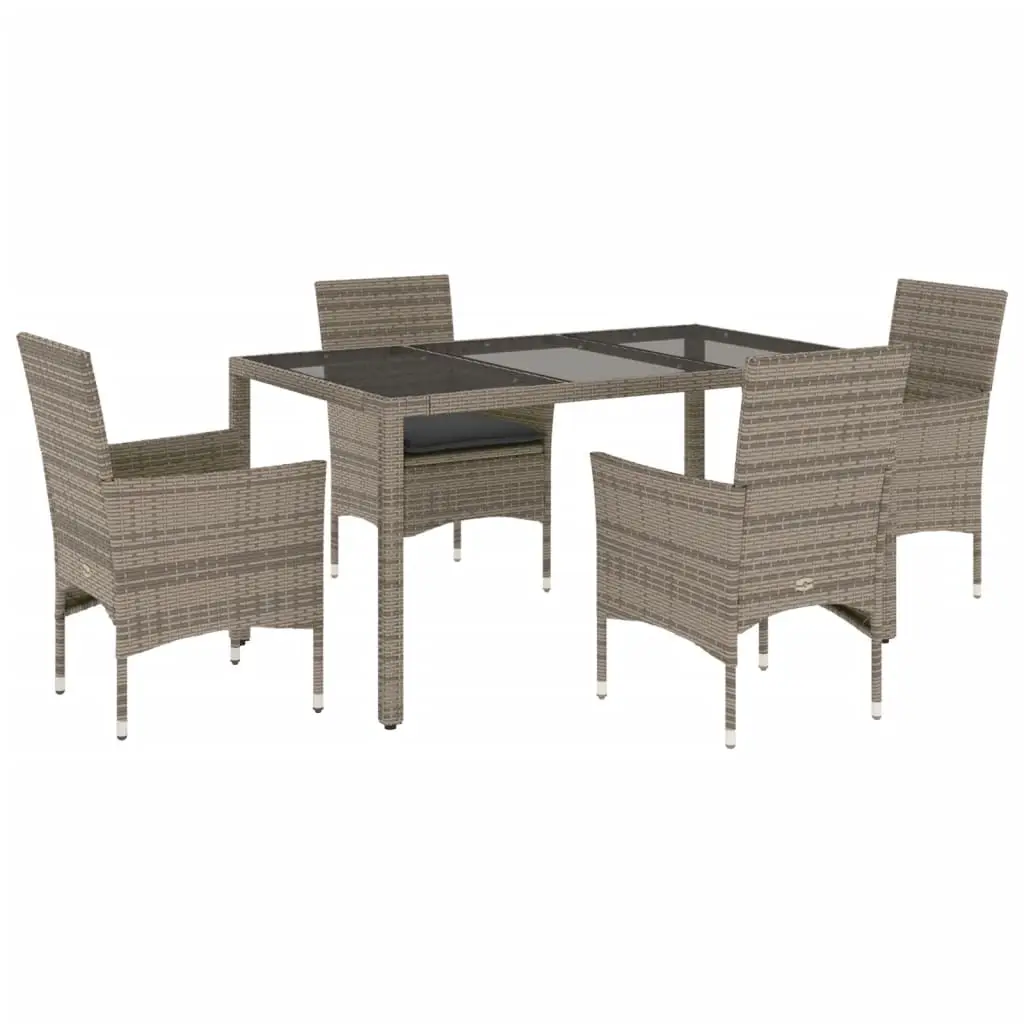 Ensemble de 5 pcs table de jardin et chaises avec coussins – mobilier de jardin gris rotin verre-JU2869