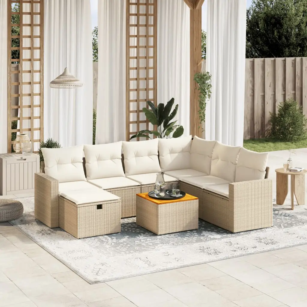 Ensemble de Jardin 8 pcs en Résine Tressée avec Table en Bois d’Acacia Beige – ComfortXL Outdoor Living