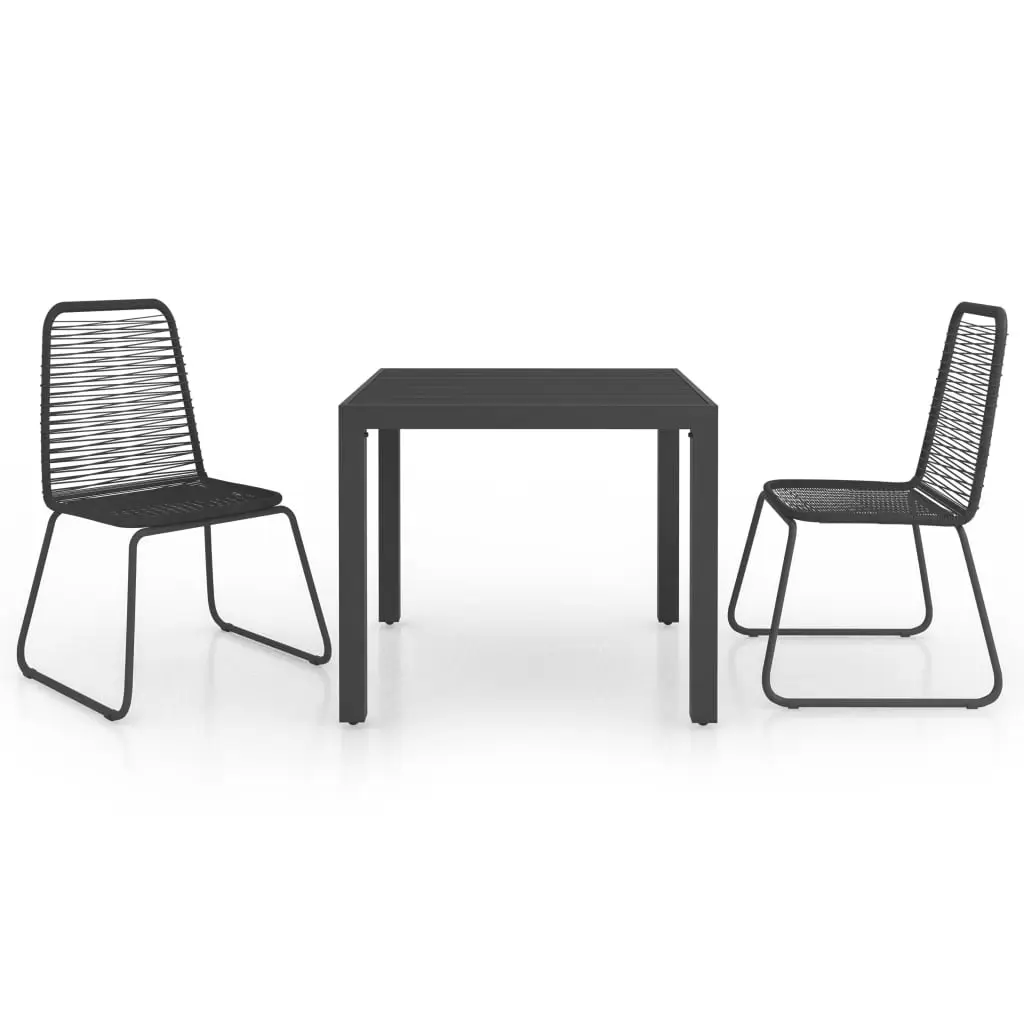 Ensemble de 3 pcs table de jardin avec chaises – mobilier de jardin PVC résine tressée noir-JU2449