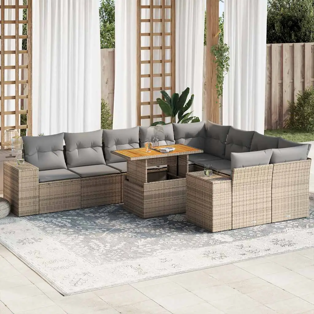Ensemble de jardin 9 places Résine tressée Beige Modulable avec Rangement – ComfortXL Outdoor Living