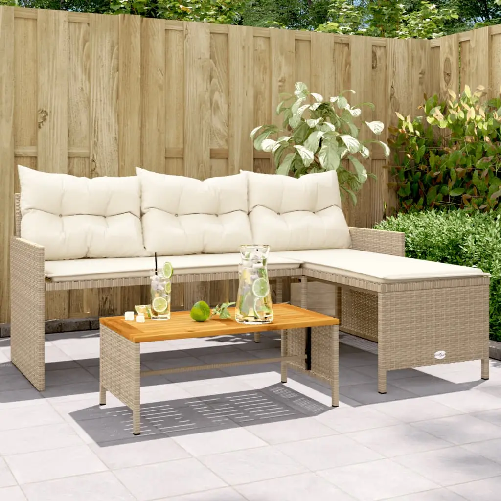 Ensemble Canapé en L Extérieur Résine Tressée Beige et Table Acacia Coussins Blanc Crème – ComfortXL Outdoor Living