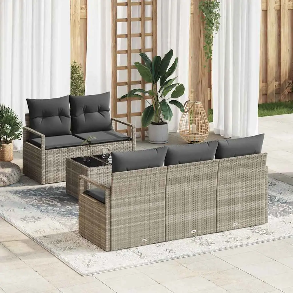 Ensemble de Canapés avec coussin 6 pcs Gris clair polyrotin vidaXL 3346262