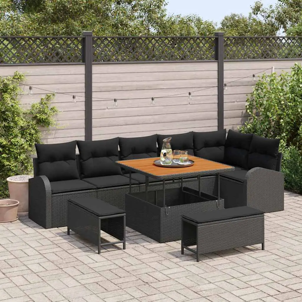 Ensemble de Repas d’Extérieur 9 pcs Poly Rotin Tissé Moderne pour Jardin Noir – ComfortXL Outdoor Living