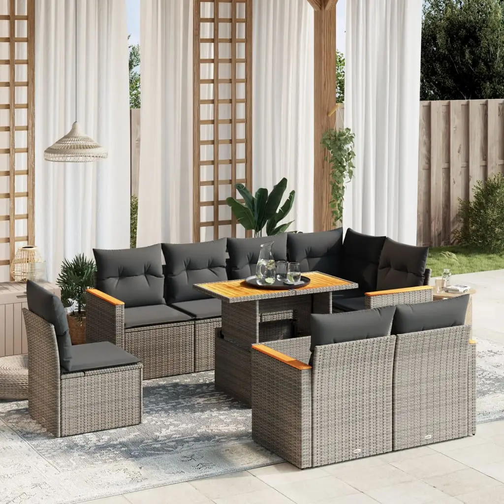 Ensemble de jardin 8 places en résine tressée avec table transformable Gris – ComfortXL Outdoor Living