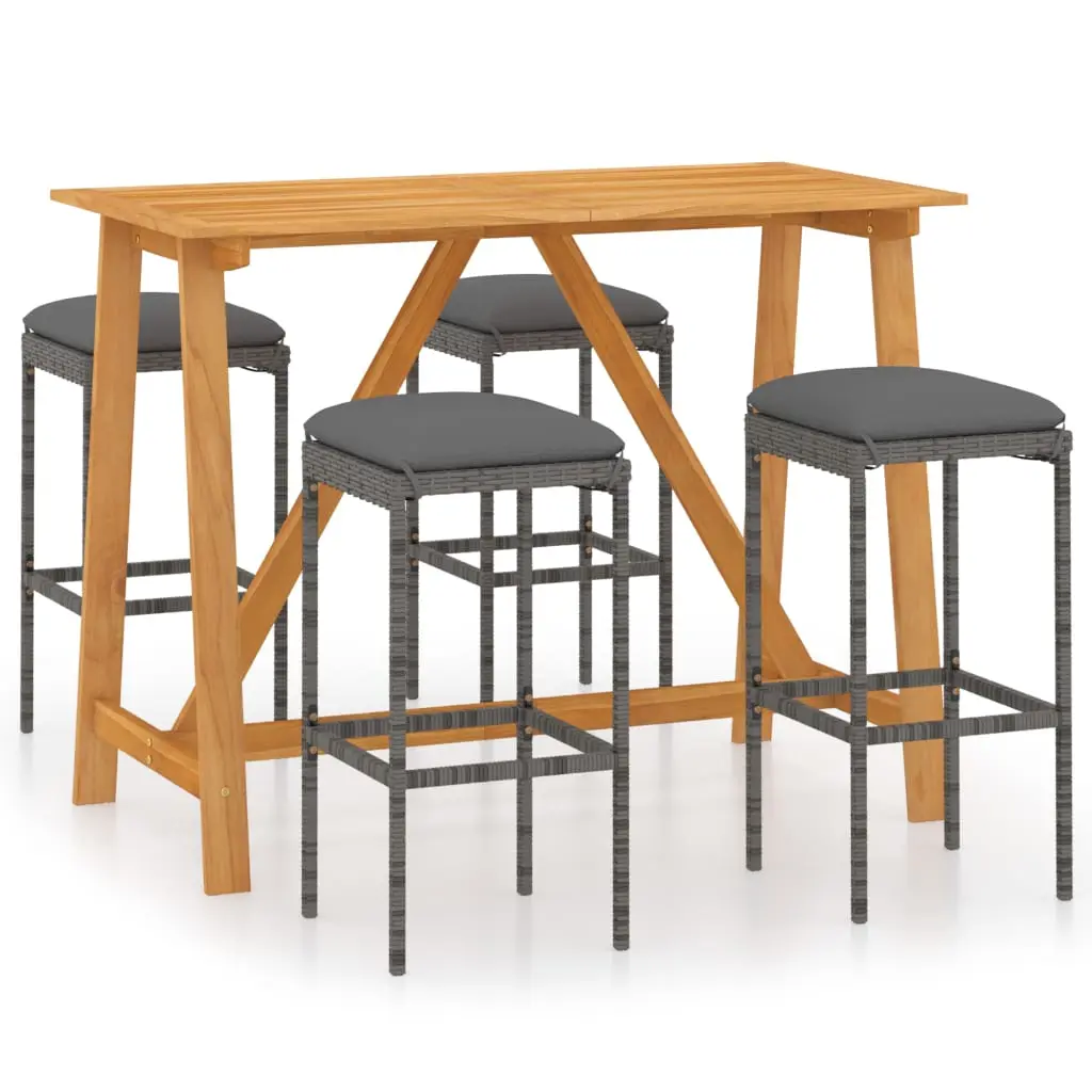 Ensemble de 5 pcs bar de jardin – Mobilier d’extérieur avec coussins Gris-JU2085