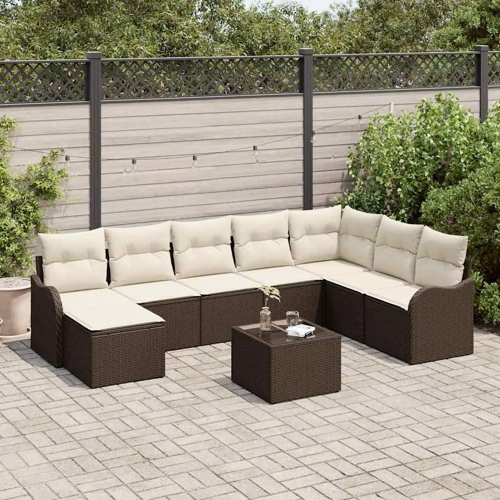 Ensemble canapé de jardin 9 pièces Poly rotin modulable et table Marron et Blanc – ComfortXL Outdoor Living