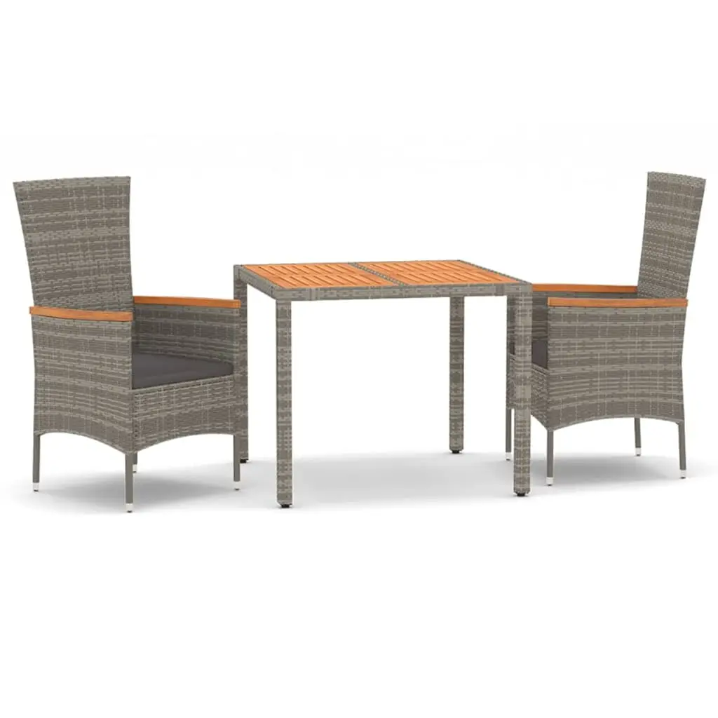 Ensemble de 3 pcs table de jardin avec chaises – mobilier de jardin coussins gris résine tressée-JU2372