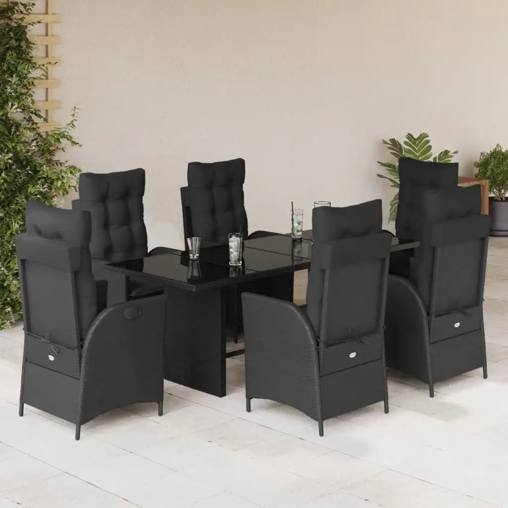 Ensemble de Jardin Repas pour 6 Personnes, Chaises Inclinables et Table Noire en Verre 190cm – ComfortXL Outdoor Living