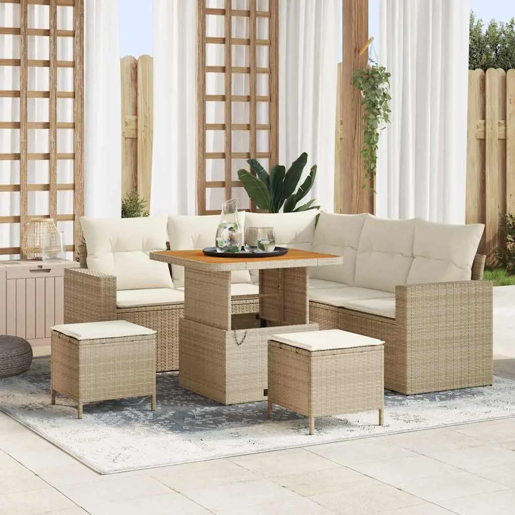 Ensemble Canapé Extérieur Poly Rotin 8 Pcs Table Ajustable et Coffre Rangement Jardin Beige – ComfortXL Outdoor Living