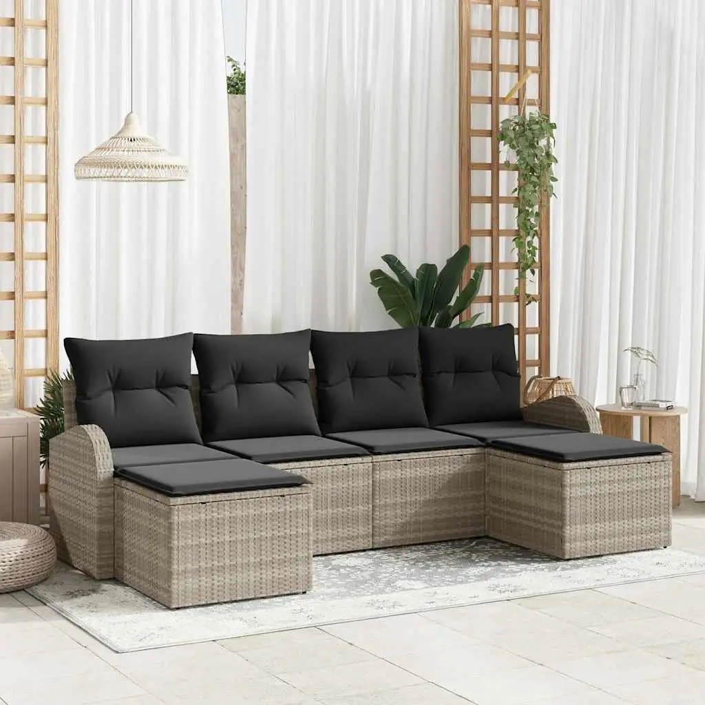 Ensemble de Canapés avec coussin 6 pcs Gris clair polyrotin vidaXL 3354821