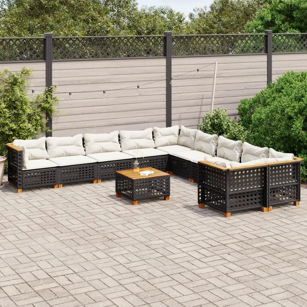 Ensemble d’extérieur 11 pcs résine tressée et bois d’acacia pour terrasse noir – ComfortXL Outdoor Living