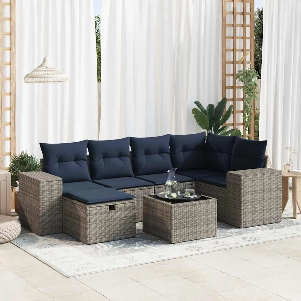 Ensemble de jardin 7 places en résine tressée avec table et rangements Gris – ComfortXL Outdoor Living