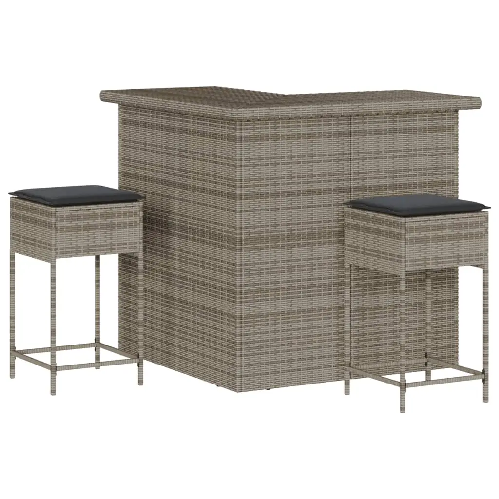Ensemble de 3 pcs bar de jardin – Mobilier d’extérieur – Mobilier de jardin et coussins gris résine tressée-JU2066