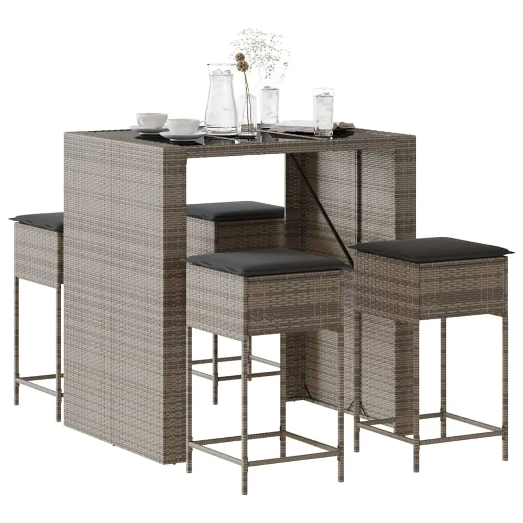 Ensemble de bar de jardin 5 pcs avec coussins gris poly rotin vidaXL 3261508