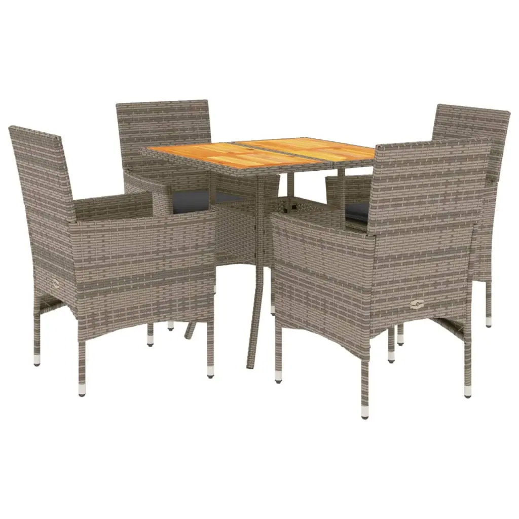 Ensemble de 5 pcs table de jardin et chaises avec coussins – mobilier de jardin gris rotin acacia-JU2769