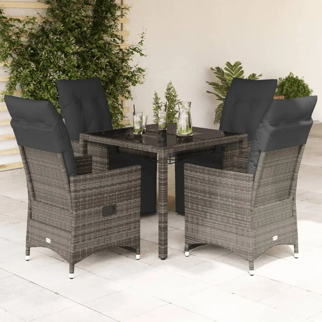 Ensemble de repas 5 pcs résine tressée 4 fauteuils relax et table verre Gris – ComfortXL Outdoor Living