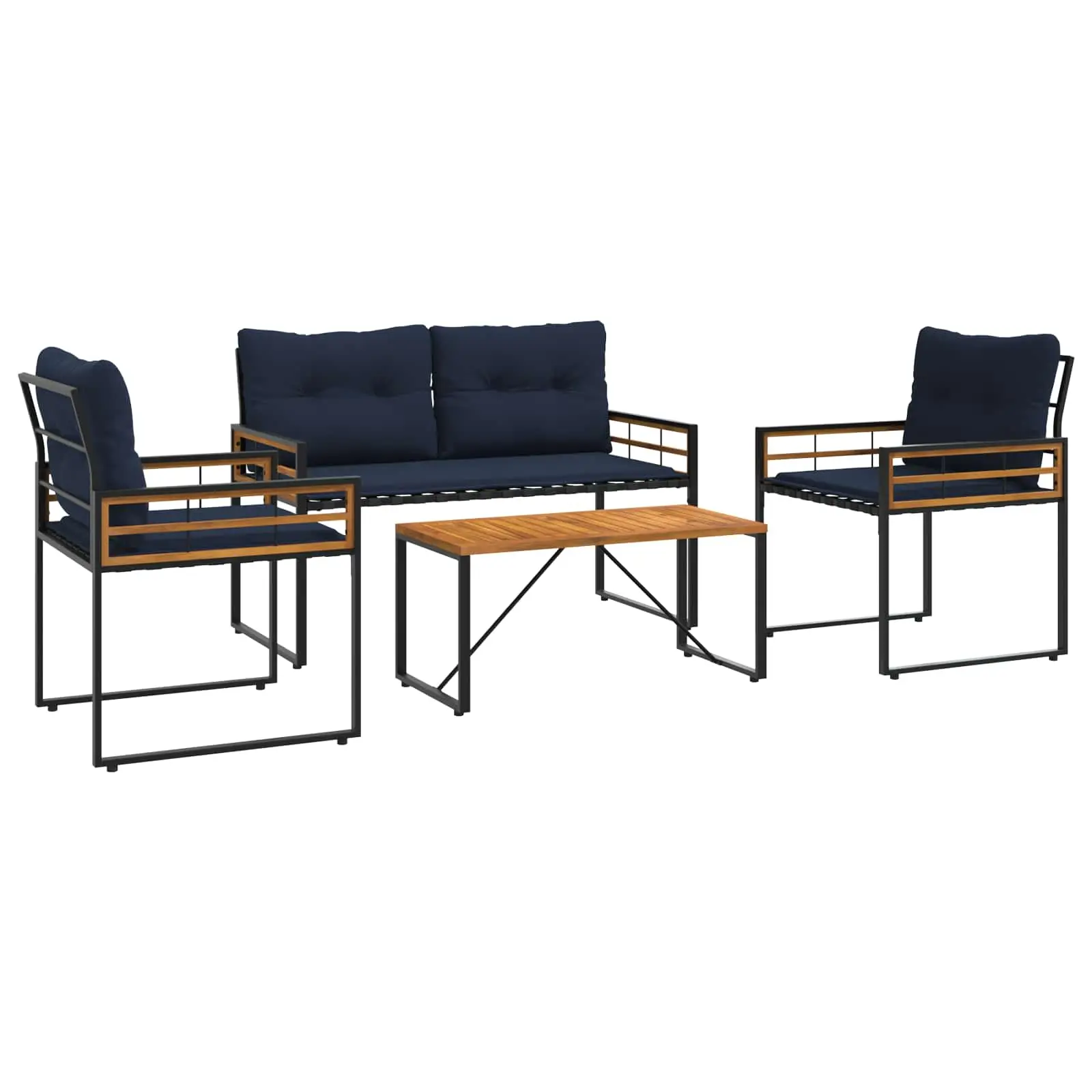 Ensemble de meubles d’extérieur avec coussin 4 pcs | Mobilier d’extérieur Bleu marine Maison Chic