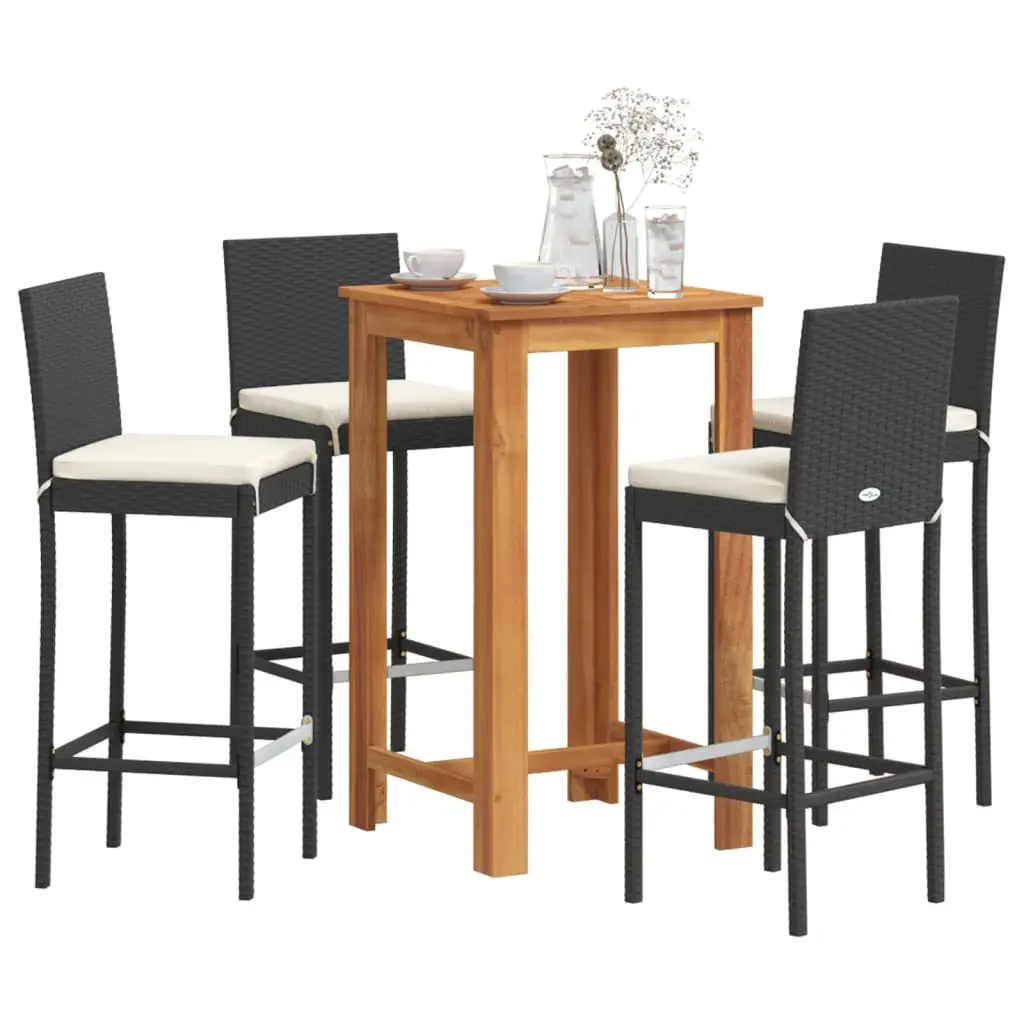 Ensemble de bar de jardin 5 pcs noir bois massif acacia rotin vidaXL 3295264