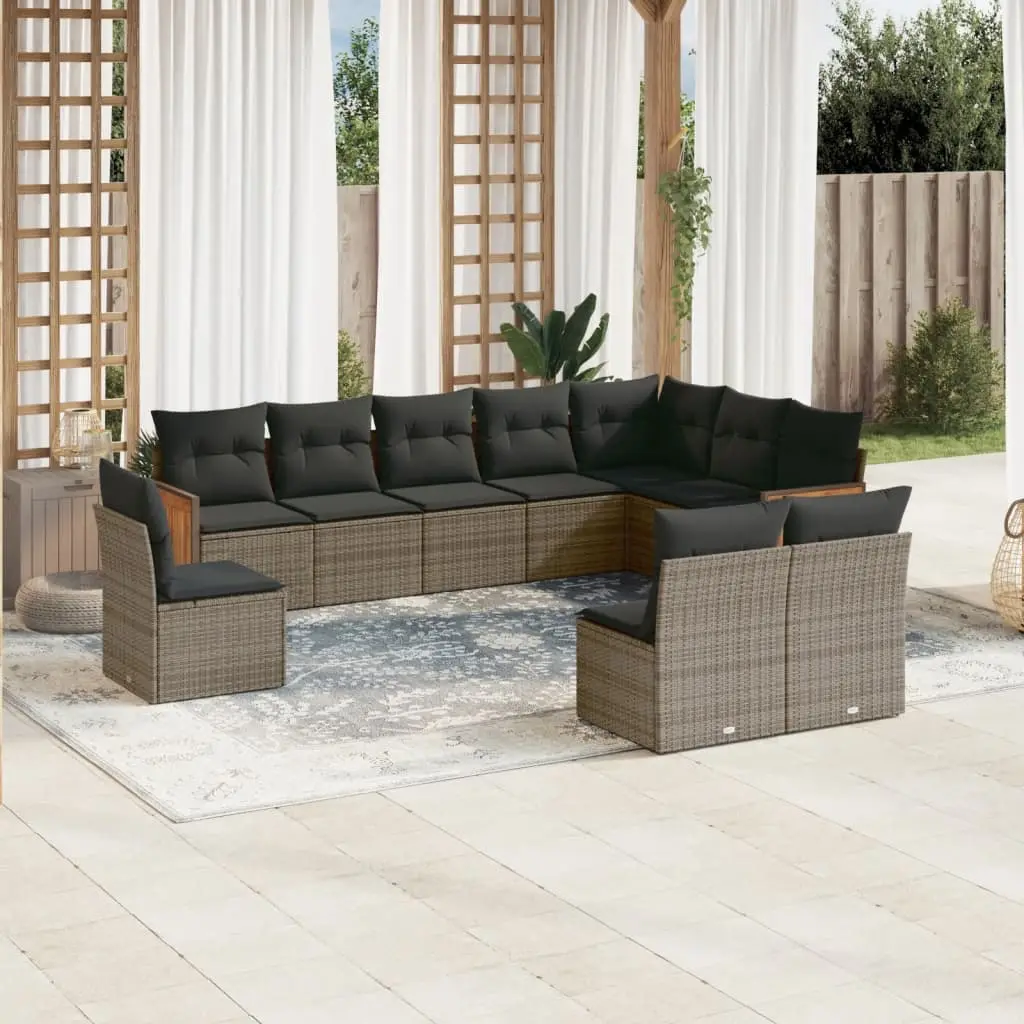 Ensemble canapés de jardin 10 pcs gris en résine tressée avec rangement confort – ComfortXL Outdoor Living