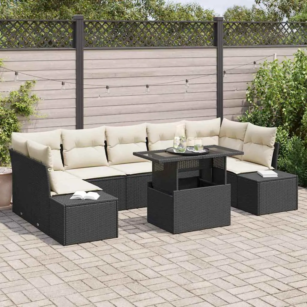 Ensemble de Canapés avec coussin 8 pcs Noir et Crème polyrotin vidaXL 3349133