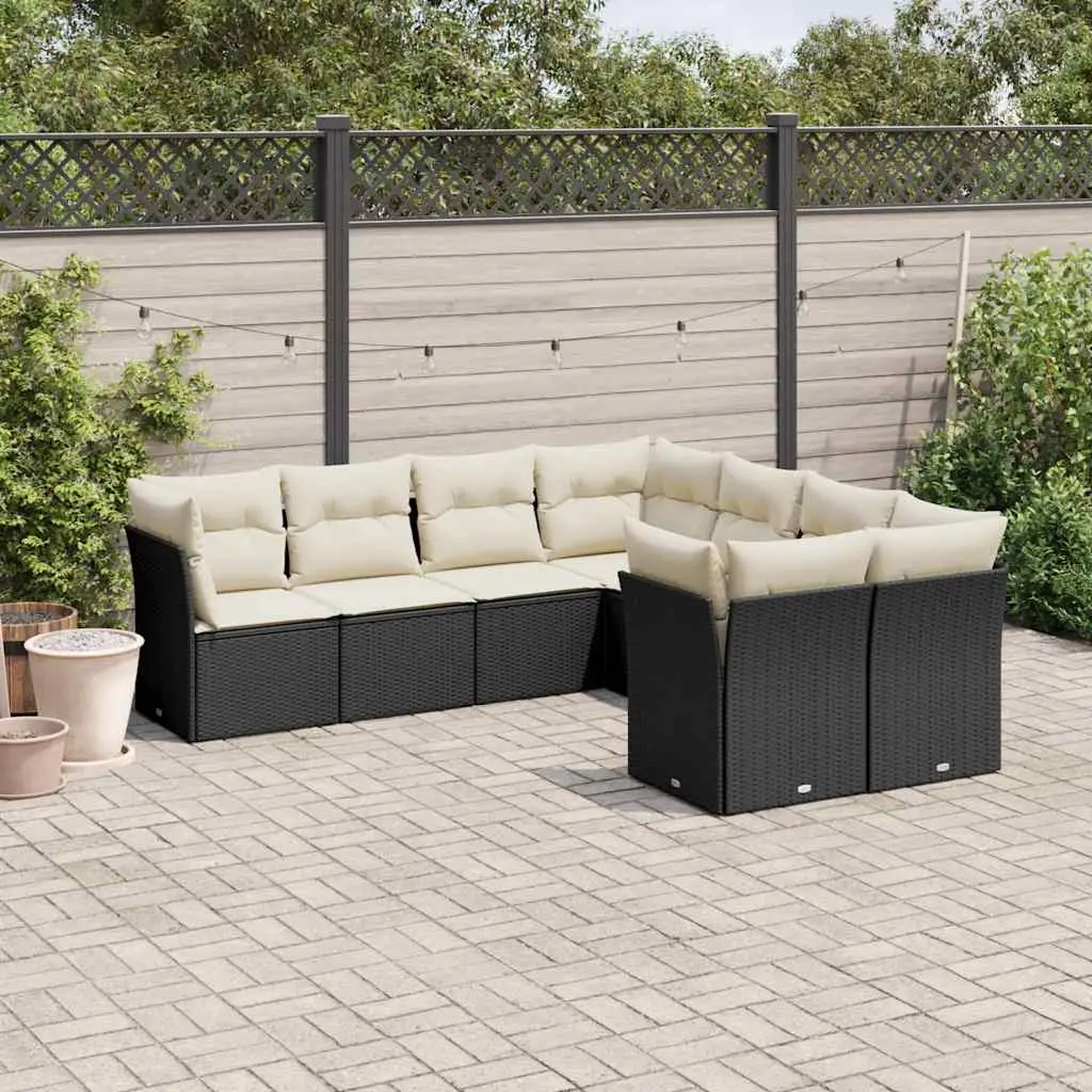 Ensemble de Jardin 8 Places avec Rangement Intégré Poly Rotin Noir et Coussins Blanc Crème – ComfortXL Outdoor Living
