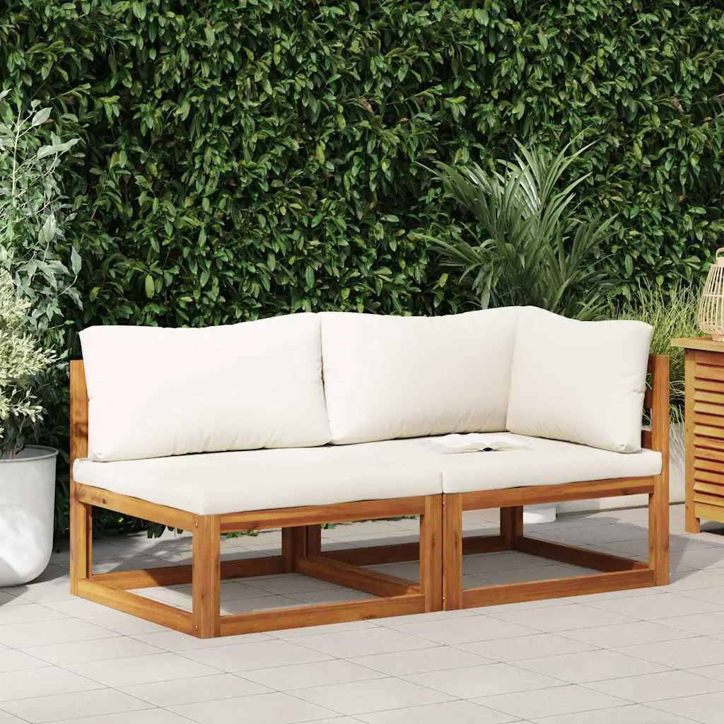Ensemble de canapés 2 pcs et coussins blanc crème Acacia solide vidaXL 311857