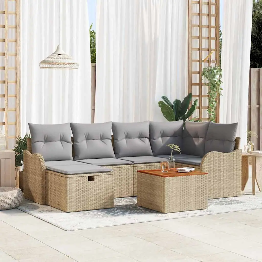 Ensemble de canapés 6 places avec coffres de rangement en poly rotin Beige – ComfortXL Outdoor Living