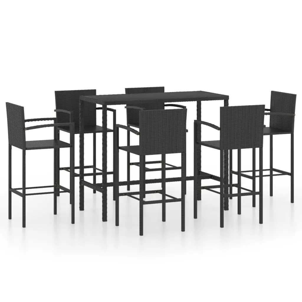 Ensemble de bar de jardin 7 pièces résine tressée noir