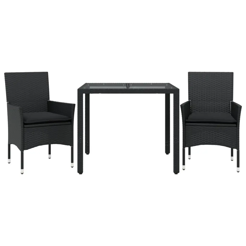 Ensemble de 3 pcs table de jardin et chaises avec coussins – mobilier de jardin noir rotin verre-JU2816