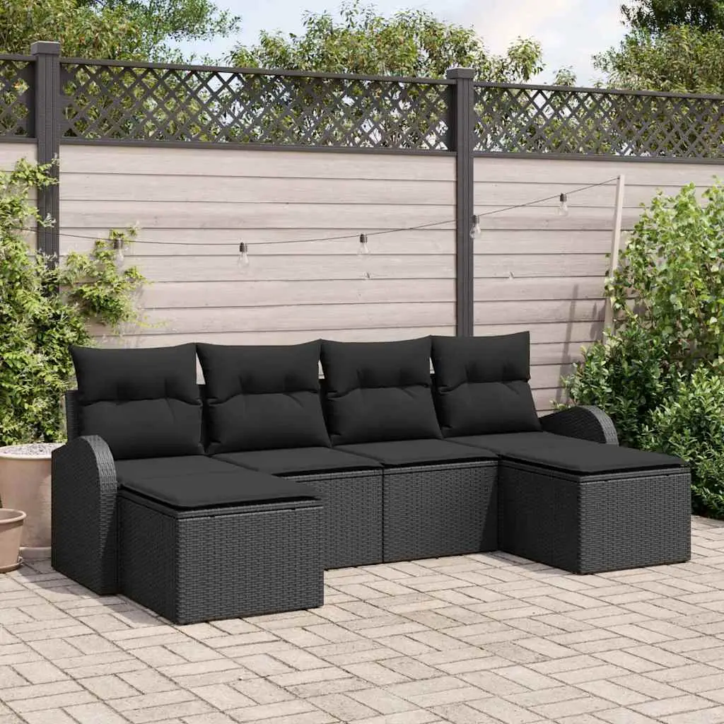 Ensemble de Canapés avec coussin 6 pcs Noir polyrotin vidaXL 3354822
