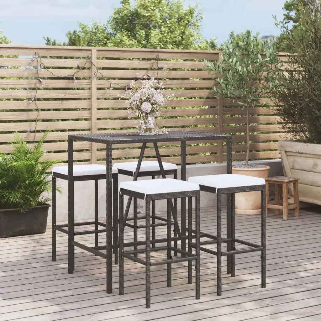 Ensemble de bar de jardin 5 pcs avec coussins noir poly rotin vidaXL 3187633