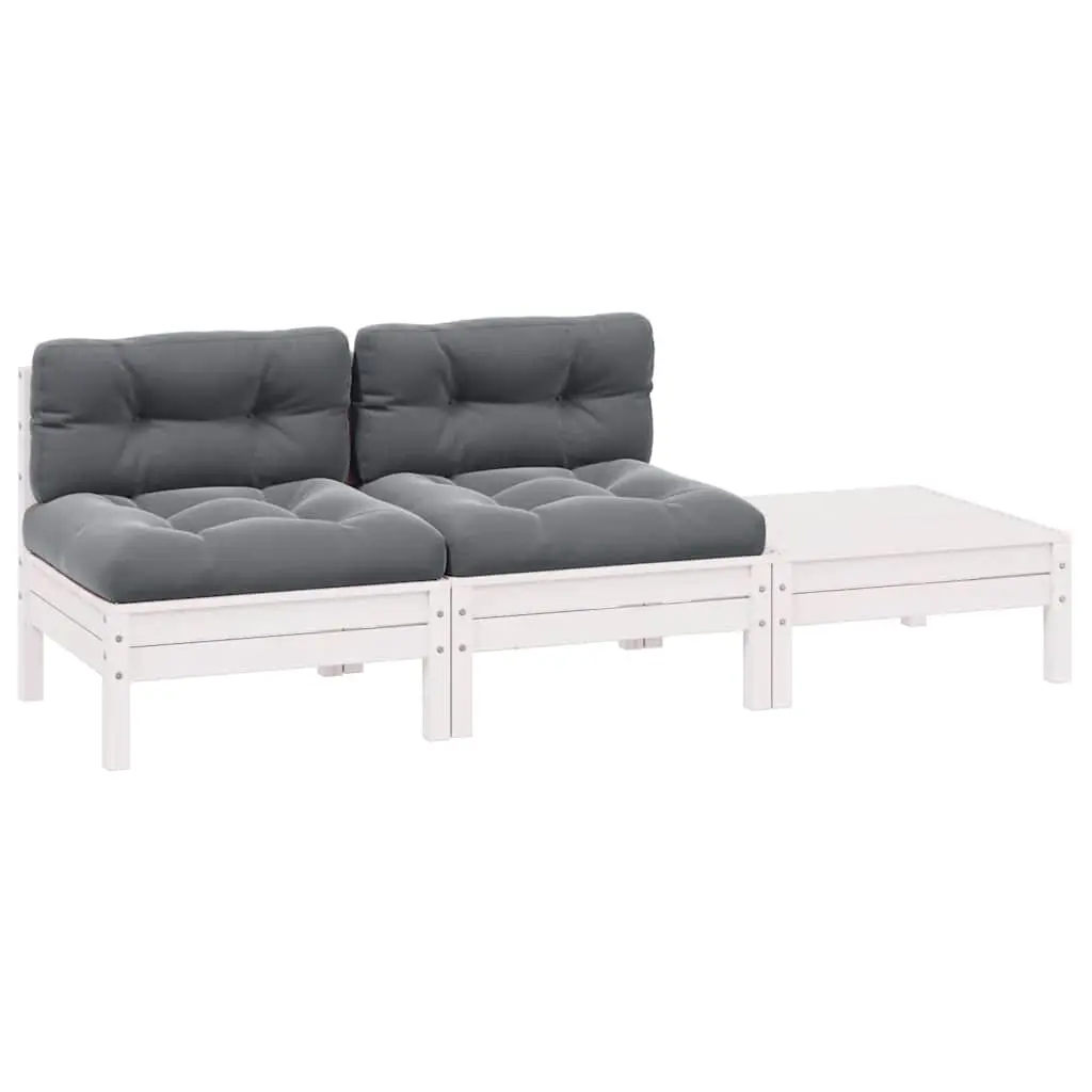 Ensemble de Jardin en Bois Pin Massif 3 Éléments avec Coussins pour Terrasse Blanc – ComfortXL Outdoor Living