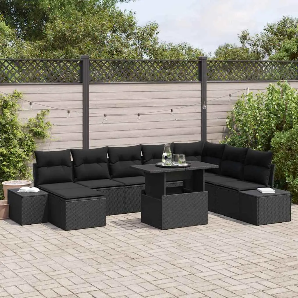 Ensemble de canapé de jardin avec coussin 9 pcs Noir polyrotin vidaXL 3349239