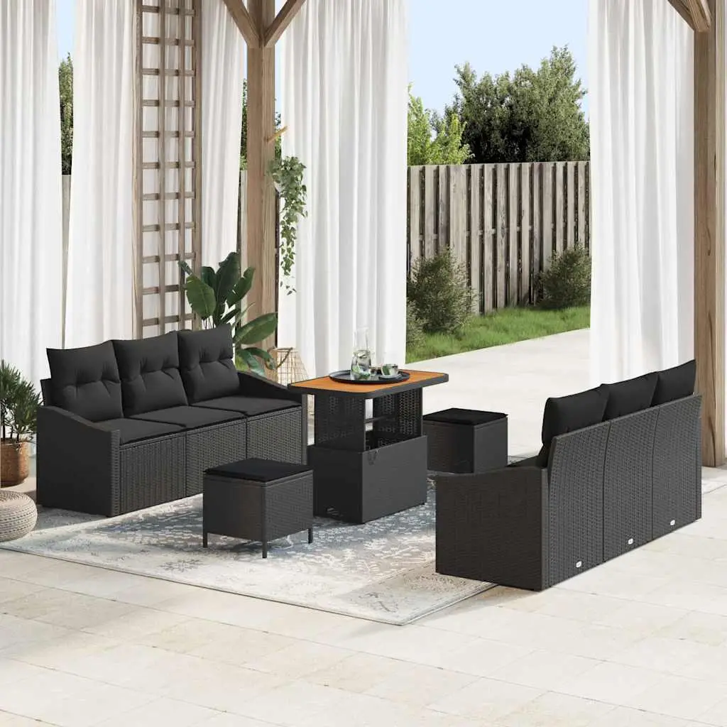 Ensemble de canapé de jardin avec coussin 9 pcs Noir vidaXL 3364559