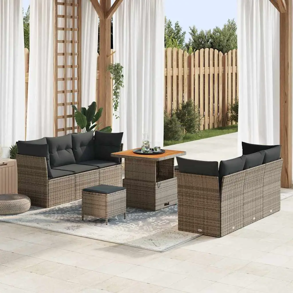 Ensemble Canapé Modulable 9 Pièces Polyrotin Gris Pieds Acier et Table pour Aménagement Espace Extérieur – ComfortXL Outdoor Living