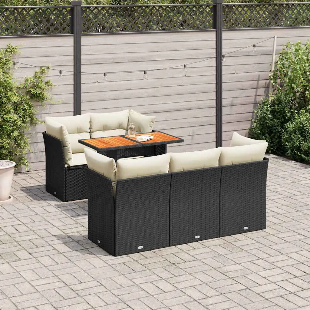 Ensemble de jardin 6 places modulable résine tressée et bois avec table ajustable Noir – ComfortXL Outdoor Living