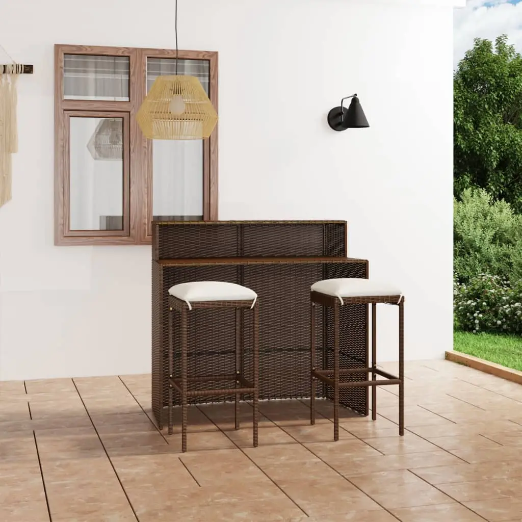 Ensemble de bar de jardin avec coussins 3 pcs Marron vidaXL 3064872
