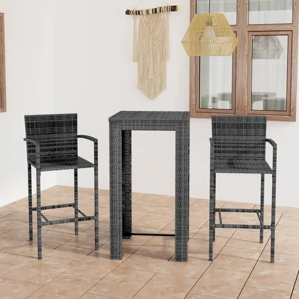Ensemble de bar d’extérieur 3 pcs accoudoir Résine tressée Gris vidaXL 3064806