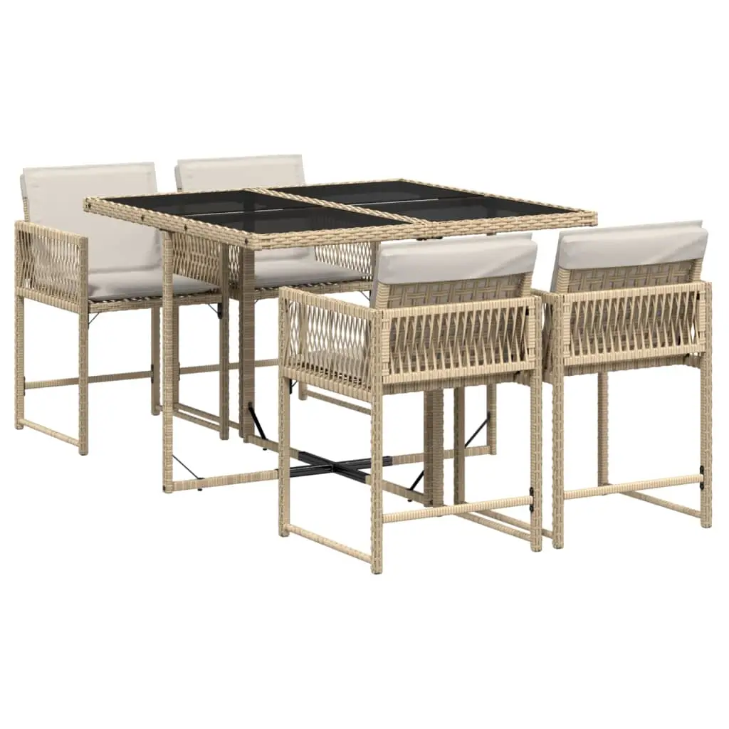 Ensemble de 5 pcs table de jardin et chaises avec coussins – mobilier de jardin Beige poly rotin-JU2796