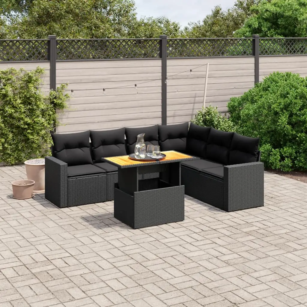 Ensemble de jardin 7 personnes en poly rotin table convertible pour terrasse Noir – ComfortXL Outdoor Living