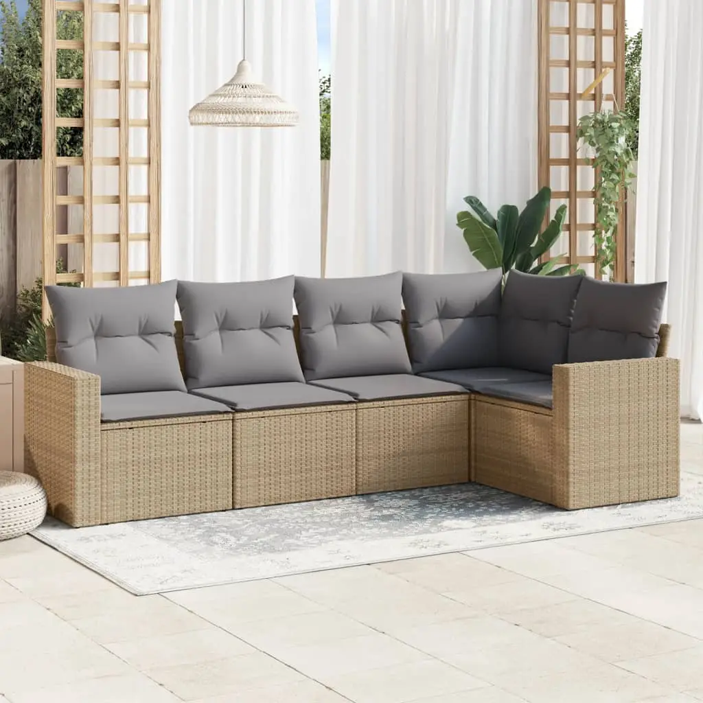 Ensemble de Balcon 5 Pièces Résine Tressée avec Coffres de Rangement Modulable Beige – ComfortXL Outdoor Living