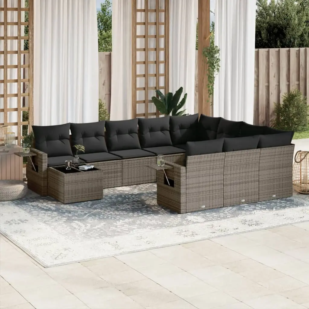 Ensemble canapés de jardin 10 places résine tressée et table en verre pour extérieur Gris – ComfortXL Outdoor Living