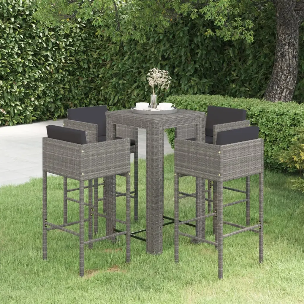Ensemble de bar de jardin 5 pcs et coussins Résine tressée Gris vidaXL 3094782