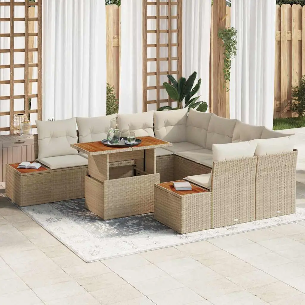 Ensemble de Repas 9 Pièces Rotin Synthétique Modulaire avec Rangement Intégré pour Extérieur Beige Crème – ComfortXL Outdoor Living