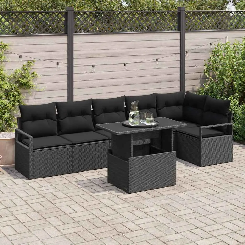 Ensemble de jardin 7 pièces pour 6 personnes en résine tressée modulable Noir – ComfortXL Outdoor Living