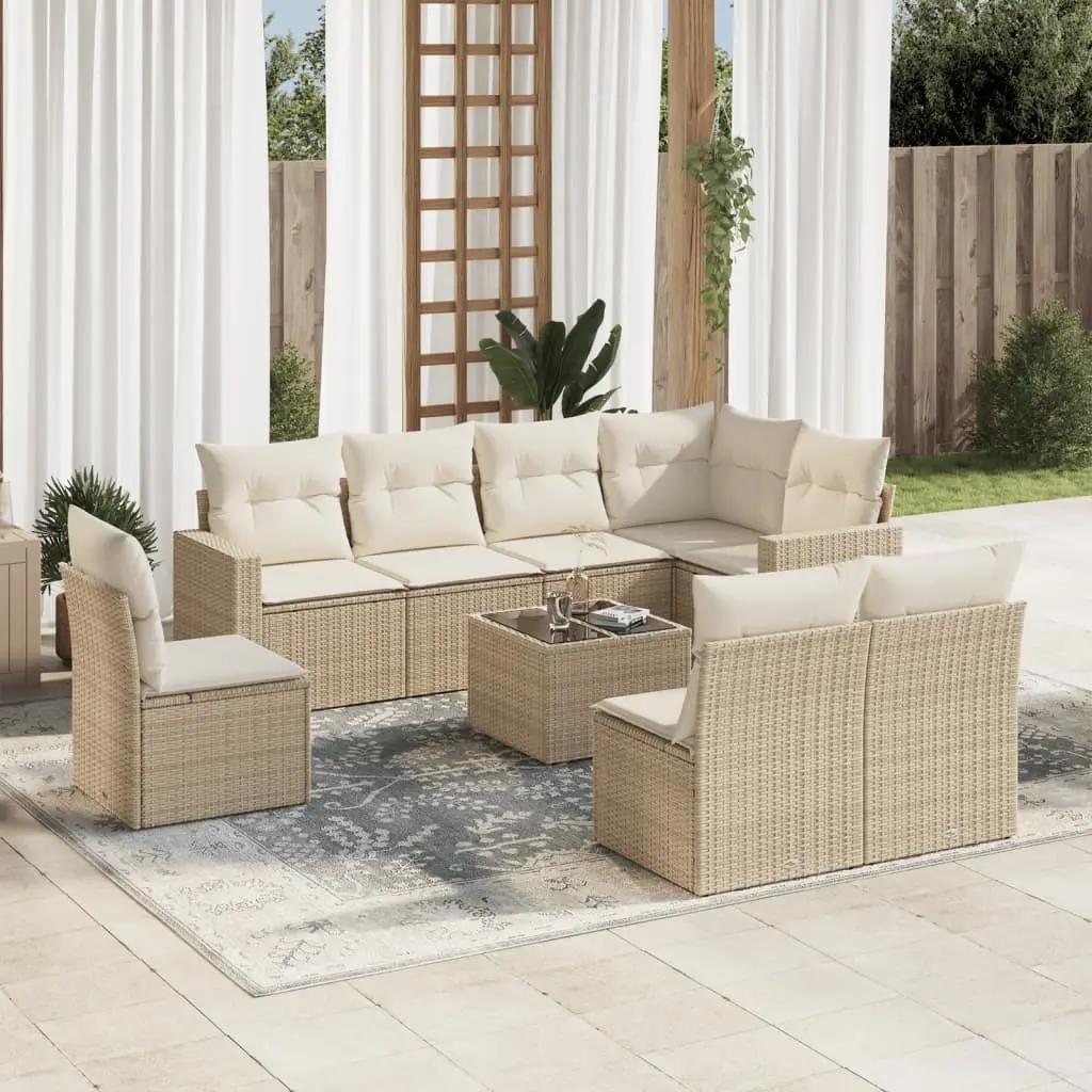 Ensemble de jardin modulable 9 pcs Résine Tressée avec Coffres de Rangement pour Extérieur Beige – ComfortXL Outdoor Living