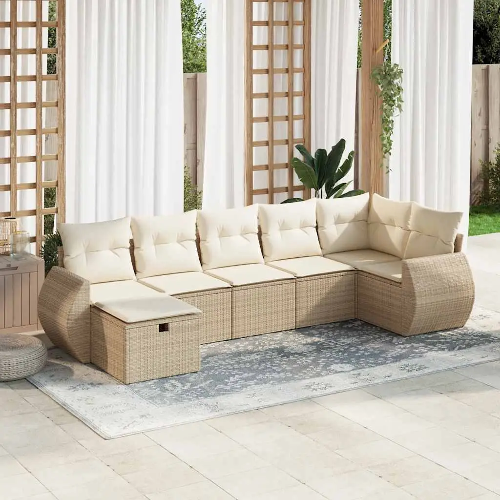 Ensemble canapés de jardin 7 places en résine tressée avec rangement et pouf Beige – ComfortXL Outdoor Living